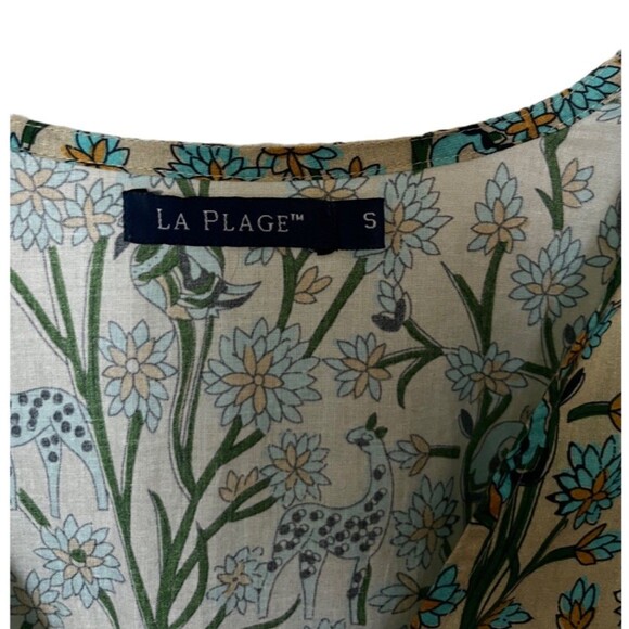 La Plage 100% Cotton V Neck Novelty Giraffe Bird Print Midi Dress - Picture 8 of 9